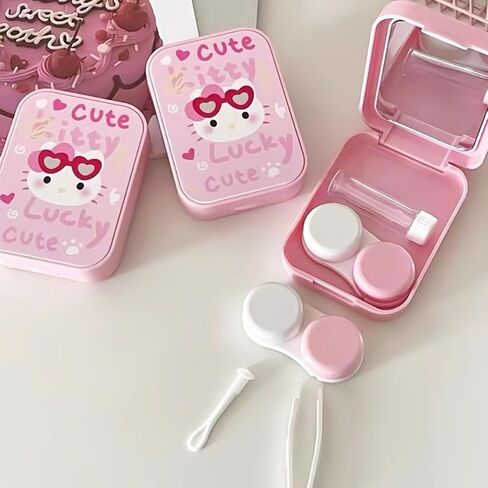 Yoceefy Contact Lens Case, Contact Lens Container Soak Storage Kit With Holder Tweezers Contact Solution Container Mirror,Pink Cute Portable Contact Lens Remover Tool Kit For Travel Home in Kuwait