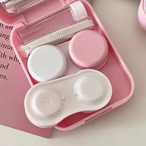 Yoceefy Contact Lens Case, Contact Lens Container Soak Storage Kit With Holder Tweezers Contact Solution Container Mirror,Pink Cute Portable Contact Lens Remover Tool Kit For Travel Home in Kuwait