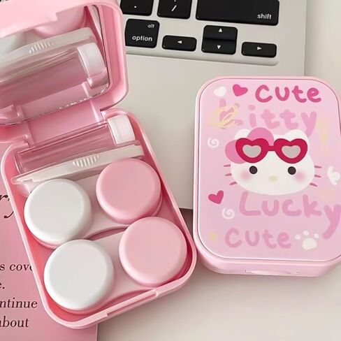 Yoceefy Contact Lens Case, Contact Lens Container Soak Storage Kit With Holder Tweezers Contact Solution Container Mirror,Pink Cute Portable Contact Lens Remover Tool Kit For Travel Home in Kuwait