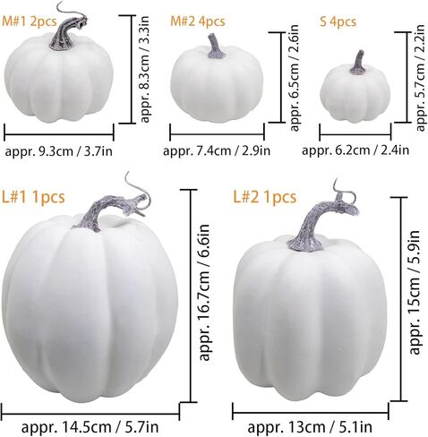 مجموعة 12 قطعة من القرع الاصطناعي الأبيض المتنوعة من WangLaap، مجموعة من القرع الاصطناعي القابل للطلاء لتزيين المنزل في الخريف والهالوين (12 قطعة بيضاء) in Kuwait