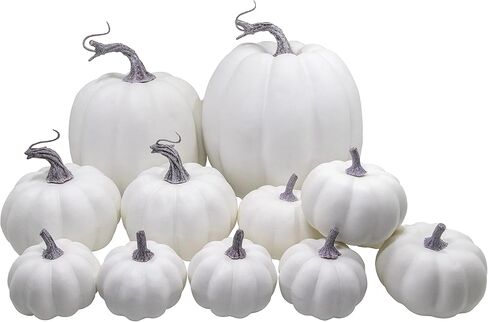 مجموعة 12 قطعة من القرع الاصطناعي الأبيض المتنوعة من WangLaap، مجموعة من القرع الاصطناعي القابل للطلاء لتزيين المنزل في الخريف والهالوين (12 قطعة بيضاء) in Kuwait