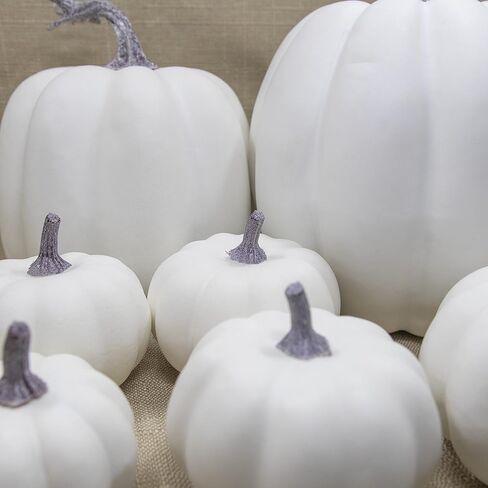 مجموعة 12 قطعة من القرع الاصطناعي الأبيض المتنوعة من WangLaap، مجموعة من القرع الاصطناعي القابل للطلاء لتزيين المنزل في الخريف والهالوين (12 قطعة بيضاء) in Kuwait