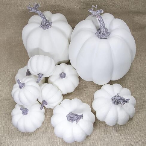 مجموعة 12 قطعة من القرع الاصطناعي الأبيض المتنوعة من WangLaap، مجموعة من القرع الاصطناعي القابل للطلاء لتزيين المنزل في الخريف والهالوين (12 قطعة بيضاء) in Kuwait