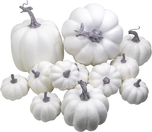 مجموعة 12 قطعة من القرع الاصطناعي الأبيض المتنوعة من WangLaap، مجموعة من القرع الاصطناعي القابل للطلاء لتزيين المنزل في الخريف والهالوين (12 قطعة بيضاء) in Kuwait