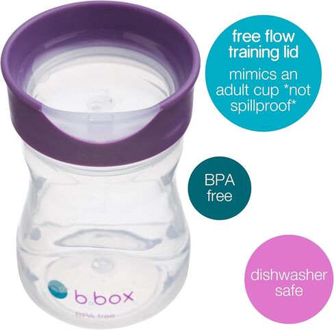 b.box Toddler Training Cup: Free Flow Opening, Great Transition from Sippy to Big Kid Cup. BPA Free, Dishwasher safe. Ages 12+ months (Grape, 8oz) in Saudi Arabia
