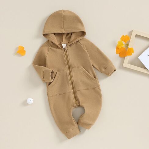 FYBITBO Infant Baby Boys Girls Clothing Zipper Hooded Jumpsuit Romper Long Sleeve Outfit Fall Winter Warm Clothes in Saudi Arabia