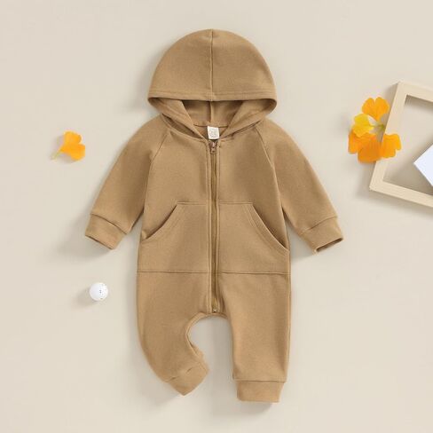 FYBITBO Infant Baby Boys Girls Clothing Zipper Hooded Jumpsuit Romper Long Sleeve Outfit Fall Winter Warm Clothes in Saudi Arabia
