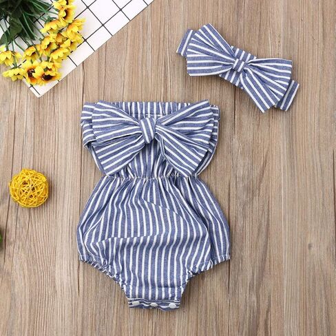 2 قطعة ملابس الفتيات حديثي الولادة بذلة مخططة رومبير Playsuit عقال ملابس 0-24 شهرًا in Kuwait