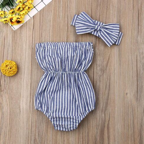 2 قطعة ملابس الفتيات حديثي الولادة بذلة مخططة رومبير Playsuit عقال ملابس 0-24 شهرًا in Kuwait