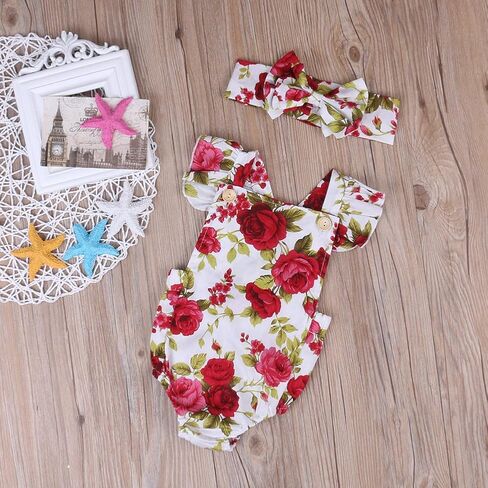 Newborn Baby Girls Romper Jumpsuit Infant Girl Summer Bodysuits Ribbed Short Sleeve One-Piece Headband in Saudi Arabia