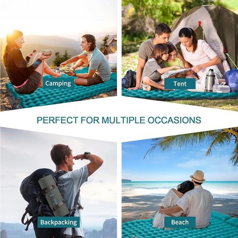 مرتبة تخييم لشخصين، وسادة نوم مزدوجة ذاتية النفخ للتخييم مع وسادتين، وسادة نوم مقاومة للماء للتخييم لشخصين، وسادة نوم محمولة خفيفة الوزن للتخييم لشخصين للخيمة، ازرق in Kuwait