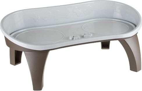 Elevated Pet Feeding Tray - 21″ x 11″ x 8.5″ Raised Dog Bowl Stand with Splash Guard and Non-Skid Feet - Comfortable Mealtime for Dogs and Cats by PETMAKER (Brown/Gray) in Saudi Arabia