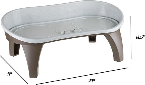 Elevated Pet Feeding Tray - 21″ x 11″ x 8.5″ Raised Dog Bowl Stand with Splash Guard and Non-Skid Feet - Comfortable Mealtime for Dogs and Cats by PETMAKER (Brown/Gray) in Saudi Arabia