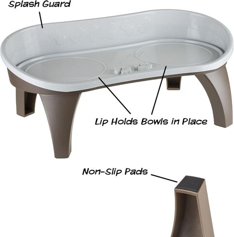 Elevated Pet Feeding Tray - 21″ x 11″ x 8.5″ Raised Dog Bowl Stand with Splash Guard and Non-Skid Feet - Comfortable Mealtime for Dogs and Cats by PETMAKER (Brown/Gray) in Saudi Arabia