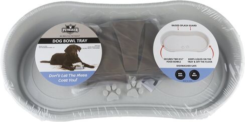 Elevated Pet Feeding Tray - 21″ x 11″ x 8.5″ Raised Dog Bowl Stand with Splash Guard and Non-Skid Feet - Comfortable Mealtime for Dogs and Cats by PETMAKER (Brown/Gray) in Saudi Arabia