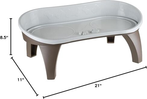 Elevated Pet Feeding Tray - 21″ x 11″ x 8.5″ Raised Dog Bowl Stand with Splash Guard and Non-Skid Feet - Comfortable Mealtime for Dogs and Cats by PETMAKER (Brown/Gray) in Saudi Arabia