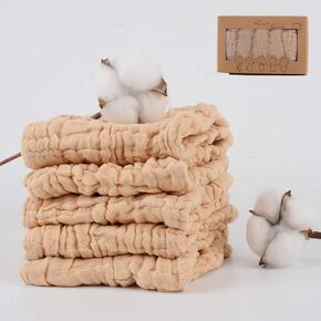 10 Pcs Baby Muslin Washcloths 100% Natural Cotton Unbleached, Extra Soft Baby Wipes Organic Burp Cloths Blank Bibs for Newborns Infants Sensitive Skin, Shower Gift Set 12"x12"