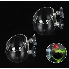فاشن كلابس حامل اكواب من الزجاج الكريستالي للنباتات المائية، وعاء زجاجي لحوض السمك وعاء زجاجي للنباتات الحية حامل الروبيان الاحمر مع 2 ماصة، ديكور حوض السمك، عبوة من قطعتين in Kuwait