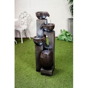 HiLine Gift Ltd. Cascading Bowls Fountain with 4 Cool White Led Lights, Gray in Saudi Arabia