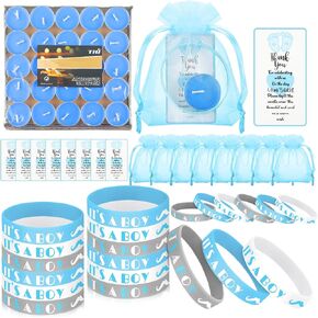 MTLEE 50 Sets Baby Shower Favors Tea Light Candles for Guests Cute Baby Shower Decorations with 50 Cards and 50 Organza Bags and 50 Silicone Bracelets for Boys Girls Gender Reveal (Butterfly,Purple) in Kuwait
