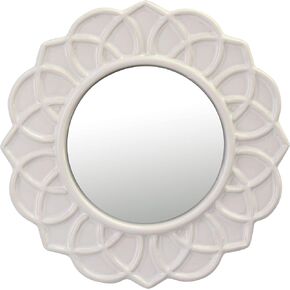 Stonebriar Decorative 9" Ivory Round Floral Ceramic Accent Wall Mirror with Attached Hanging Loop, Decorative Decor for the Living Room, Bedroom, Bathroom, Hallway, and Entryway