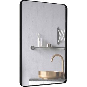 DOHEEM Wall Mirror for Bathroom - Rounded Corner Mirror Black Metal Frame 24" X 36" Hangs Horizontal Or Vertical in Saudi Arabia