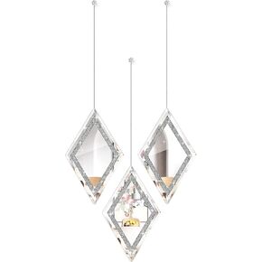 Zamsion Diamond Decorative Wall Mirror, Set of 3, Wall Mounted Hanging Chain Frameless Crushed Diamond Mirror for Home Decor Bathroom Bedroom Living Room (Silver)