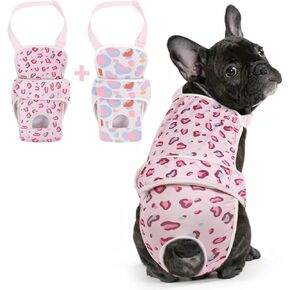 2 Pcs Dog Diaper Suspenders Female, Washable Dog Panties for Dogs in Heat with Cute Leopard Print, Escape Proof Dog Underwear Diapers, Reusable Pet Sanitary Pantie for Small Medium Girl Dogs,M
