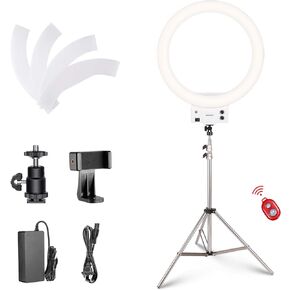 Neewer ضوء حلقة LED أبيض مقاس 18 بوصة مع طقم إضاءة حامل ضوء فضي قابل للتعتيم 50 وات 3200-5600 كلفن مع فلتر ناعم، محول الحذاء الساخن، حامل الهاتف المحمول لتصوير فيديو المكياج in Kuwait