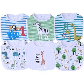 6 Pack Large Cotton Waterproof Baby Toddler Bibs for Drooling Teething Eating Girls Boys 3-24 M