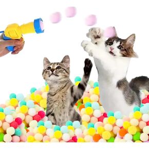 Interactive Cat Toy Ball Launcher Pistol with 100 Pcs Pom Pom Balls, Magic Pet Fetch Gun Shooter, Flying Plush Ball Shooting Play for Dogs and Kittens, Fun and Fuzzy Games Training for Indoor Kitties in Saudi Arabia
