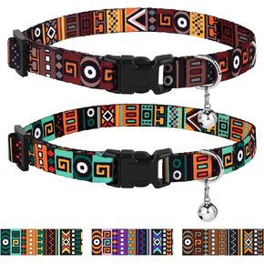 CollarDirect 2 PCS Breakaway Cat Collar with Bell Tribal Nylon Pet Collars for Cats Kitten (Pattern 3 + Pattern 1)