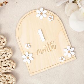 Wooden Boho Daisy Flower Milestone Cards - 1Month Milestone Card Decor,Baby Party Photo Prop，Full Moon Background Decoration Props. in Kuwait