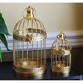 Vela Lanterns Birdcage Decor Candle Holder Lantern Decorative Wedding Table Centerpiece Decorations, Gold, Set of 2 in Kuwait