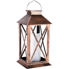 Solar Lantern Outdoor Classic Decor Bronze Antique Metal and Glass Construction Mission Solar Garden Lantern Indoor and Outdoor Solar Hanging Lantern, Entirely Solar Powered Lantern of Low Maintenance
