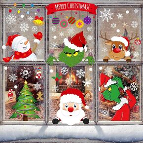 Christmas Window Clings 196PCS 9 Sheet Christmas Window Clings Snowflake Window Stickers for Glass Xmas Holiday Santa Snowman Reindeer Snowflake Decals for Party in Saudi Arabia