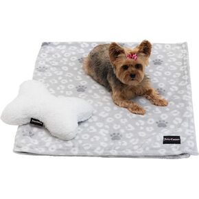 Juicy Couture Turquoise Blue Dog Blanket with Sherpa Bone Shaped Pillow – Plush Puppy Blanket Throw, Breathable, Lightweight, Machine Washable, Cat Blanket for Small Medium & Large Pets
