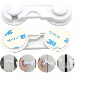 مزالج أمان من CouSweoArt، 4 عبوات مزالج مقاومة للأطفال، أقفال بيضاء لسلامة الأطفال، أقفال خزانة أمان للأطفال للأدراج والخزائن وأبواب حجرة المؤن والمجمدات مع شريط لاصق أقوى in Kuwait