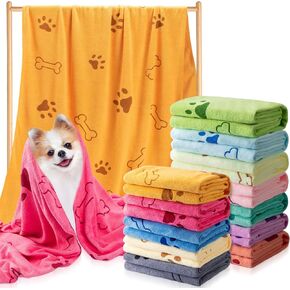 12 Pcs Dog Drying Towels 55 x 28 Inch Microfiber Pet Bath Towels Dog Absorbent Towel Quick Drying Puppy Bathing Supplies for Small Medium Large Dog Puppy Cat Grooming Beach (Vivid Colors,Paw, Bone)