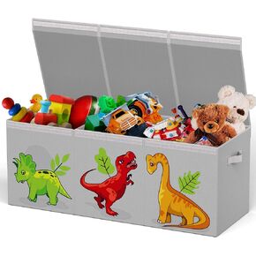 ADDFIT HOUSE Extra Large Dinosaur Toy Box for Boys and Girls, Collapsible Sturdy Storage Bins with Lids, Large Toy Box Chest Storage Organizer for Kids, Nursery Room, Playroom, Closet (Black)