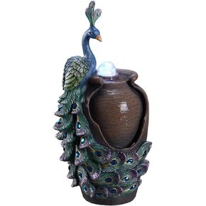 MSEONWXI نافورة الطاولة الرجعية جرة الطاووس مع نافورة مكتب الكرة الدوارة الزجاجية مع إضاءة ملونة عاكسة ديكور المنزل (23047) in Kuwait