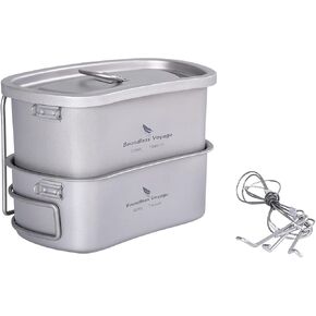 iBasingo Titanium Canteen Mess Kit with Folding Handle Hanging Ring Ultralight Portable for Lunch Outdoor Camping Hiking in Kuwait