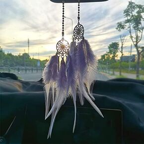 Dream Catcher car Interior Rearview Mirror Hanging Decor car Decorations for Women Feather Boho Wall Hanging Decorations(Pink)