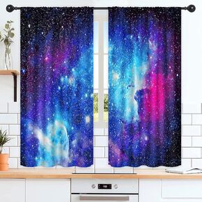 ستائر Riyidecor Galaxy Space Nebula (لوحتان 42 × 63 بوصة) جيب قضيب أزرق كواكب الكون للأولاد خيال النجوم السوداء فن مطبوع لغرفة المعيشة وغرفة النوم ستائر النافذة قماش معالجة WW-CLLE in Kuwait