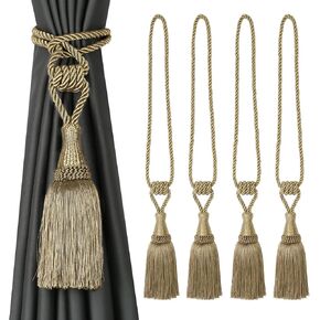 BEL AVENIR Curtain Tiebacks Handmade Holdbacks for Curtains Drape Decorative Tie Backs with Tassels(Black, 2 Pack)