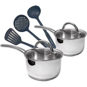 MAGGOPAN Stainless Steel Saucepan Glass Lid Steel handle Induction Impact Bonded 3.6QT 20cm