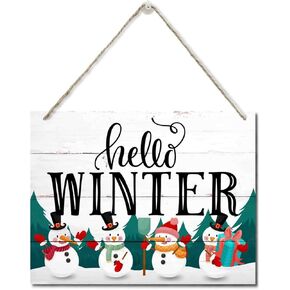 Winter Christmas Wooden Door Hanging Sign, "Hello Winter", Merry Christmas Sign, Winter Sign, Christmas Decor, Christmas Party Supplies Favors, Christmas Gift 10 X 7.8 in in Kuwait
