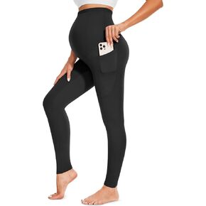 FULLSOFT Soft Maternity Workout Leggings with Pockets Over The Belly Pregnancy Yoga Pants