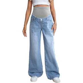 Verdusa Women's Maternity Wideband Waist Flare Leg Pregancy Denim Jeans with Pockets in Saudi Arabia