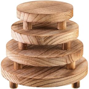 Geetery 4 Pcs Wooden Risers for Display Wood Pedestal Stand for Display Mini Riser Stand Round Wooden Riser Holder Rustic Farmhouse Riser for Decor Tiered Tray Decor Riser for Home Kitchen, 4 Size in Kuwait